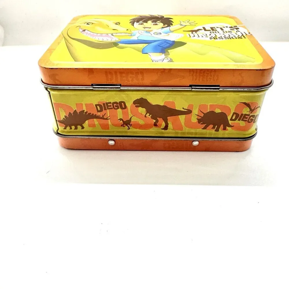 Go Diego Go Dinosaur Mission Tin Lunch Box Nick Jr 2013 Viacom Yellow Orange